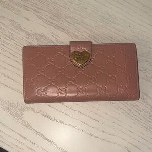 Gucci Blush Pink Wallet with Gold Heart Accent